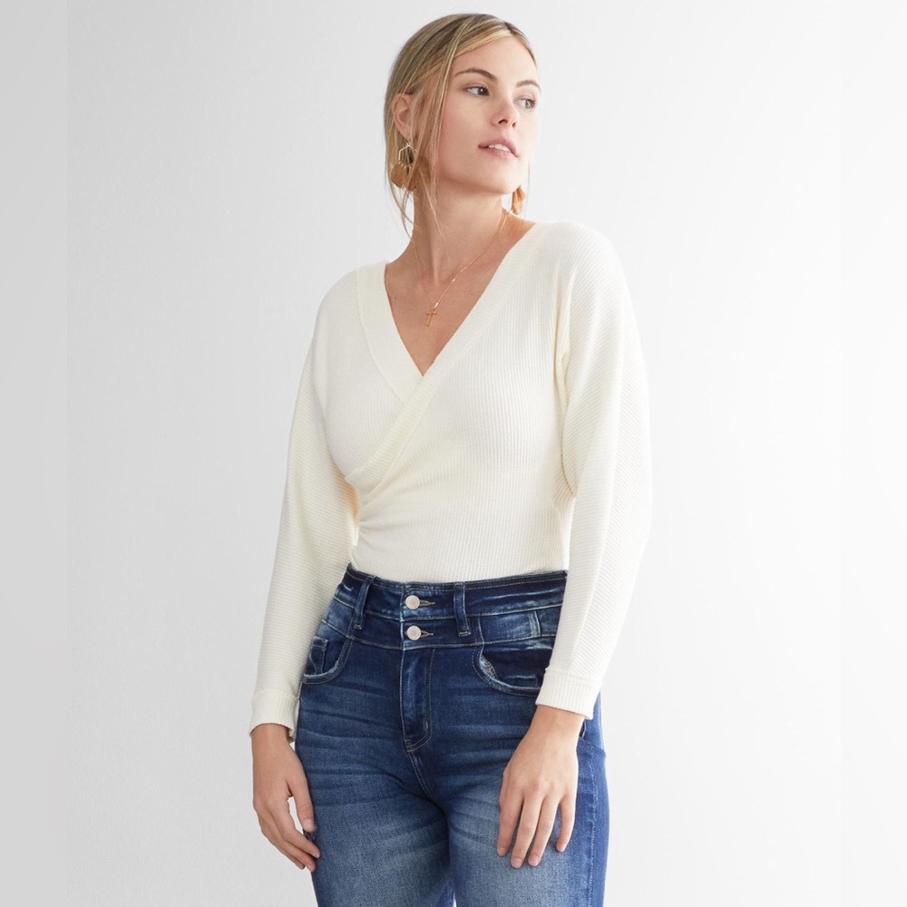 FREE PEOPLE Lovin' This Feeling Thermal Bodysuit extra large cream ivory Euc